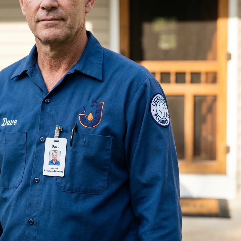 Licensed plumber showing ID badge in Grandville, MI