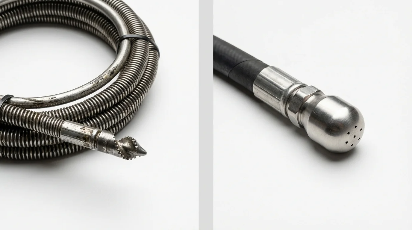 Drain snake cable and hydro jetting nozzle used for drain cleaning in Grandville, MI