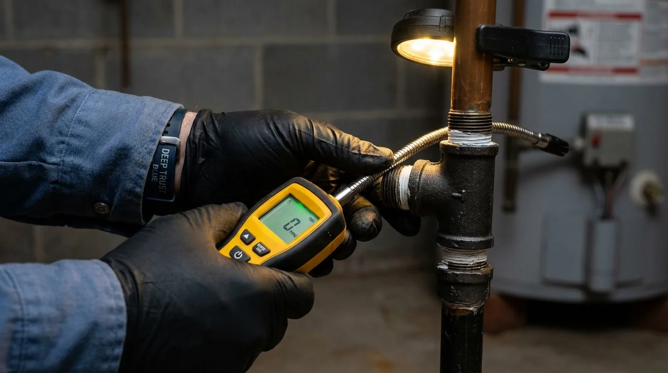 Gas leak detection with electronic sniffer by Johns Plumbing LLC in Grandville