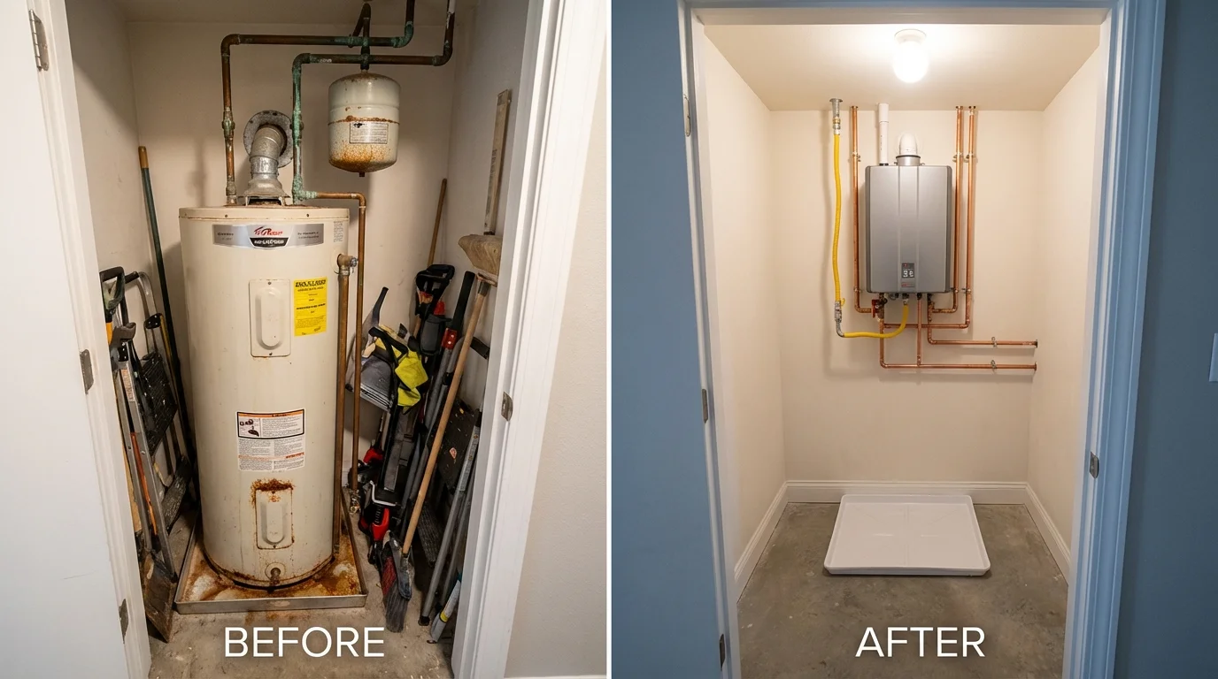 Tank water heater versus wall-mounted tankless unit comparison for Grandville, MI homeowners