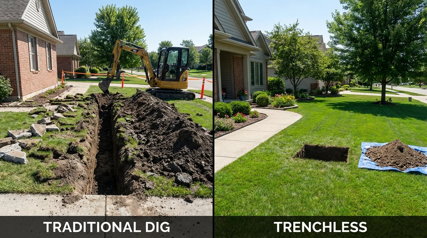 Trenchless sewer repair with minimal yard damage versus traditional excavation in Grandville, MI